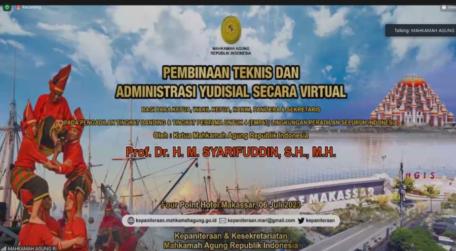 PTA KENDARI MENGIKUT PEMBINAAN BIDANG TEKNIS DAN ADMINISTRASI YUDISIAL OLEH KMA, BAGI JAJARAN 4(EMPAT) LINGKUNGAN PERADILAN SELURUH INDONESIA SECARA DARING